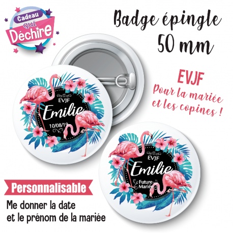 Badge EVJF flamant rose personnalisable