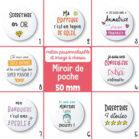 Miroir de poche : métier féminin personnalisable - 50 mm - Choix de l'image
