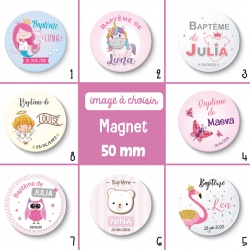 Magnet thème fille : baptême ou anniversaire - 50 mm - Choix de l'image
