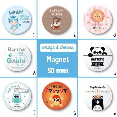 Magnet thème garçon : baptême ou anniversaire - 50 mm - Choix de l'image