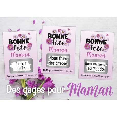 3 cartes à gratter Gages pour Maman