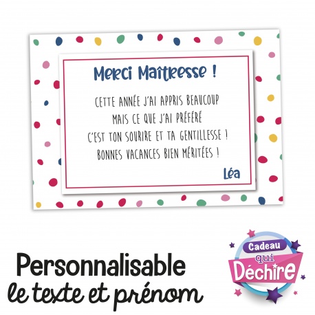 Carte remerciement mâitresse