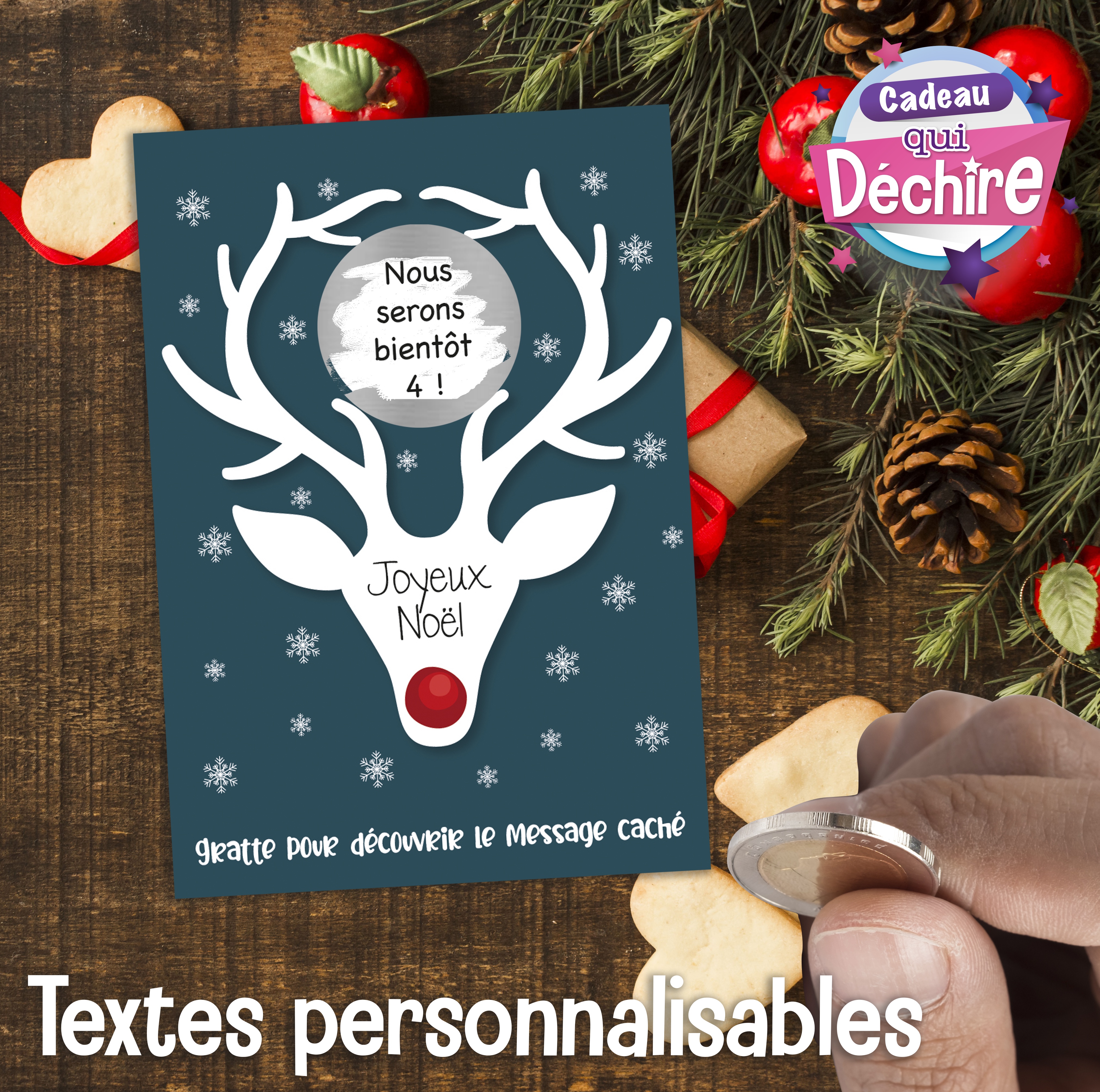 Lot De 6 Cartes De Noël à Gratter Personnalisables - Format 20 X 9 Cm, Dorées à Paillettes - Avec Enveloppes Kraft Et Autocollants à Gratter